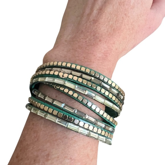 None Jewelry - Chic Green and Gold Wrap Bracelet or Choker